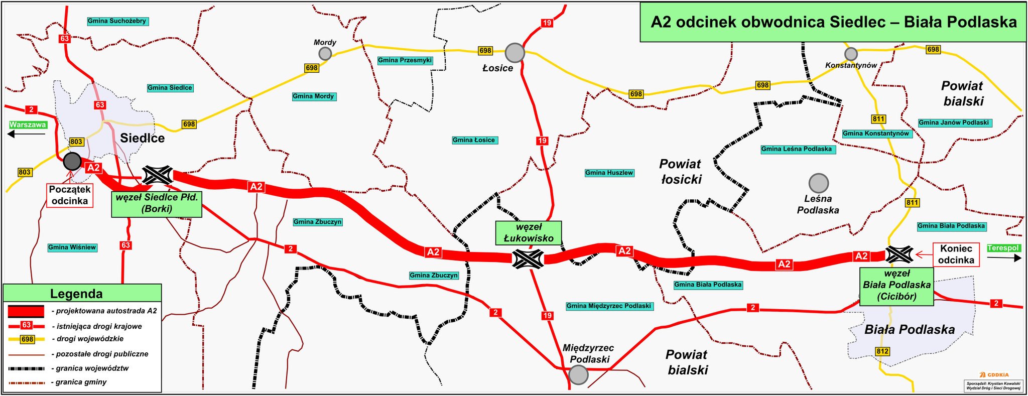 Kolejny odcinek autostrady A2, 63-kilometrowy fragment od obwodnicy Siedlec do Białej Podlaskiej ma być gotowy za 6 lat. Dziś zawarta została umowa, na opracowanie koncepcji trasy, której budowa pochłonie 3 mld zł. Resort infrastruktury przedstawił mapę przebiegu nowego odcinka.