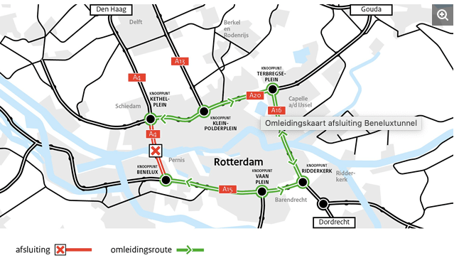 Rijkswaterstaat (Генеральный директорат общественных работ и управления водными ресурсами Нидерландов) планирует закрыть туннель под Новым Маасом на границе между Роттердамом и Схидамом. Beneluxtunnel будет непроходимым в обоих направлениях. Работы на A4 начнутся 13 и продлятся до 14 ноября (Источник: Rijkswaterstaat).