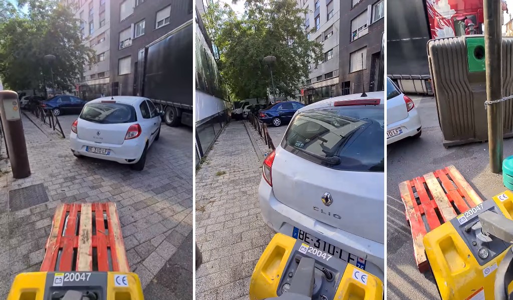 Kierowca ciężarówki znalazł prosty sposób, aby przestawić źle zaparkowane auto. To nagranie jest hitem internetu