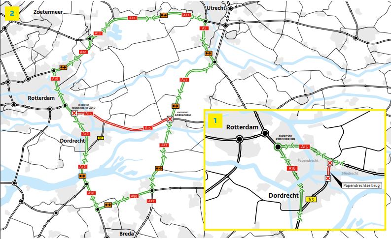 Fahrbahnerneuerung im Sommer in der Nähe von Rotterdam. Prüfen Sie, wo und wann es Verkehrsbehinderungen geben wird