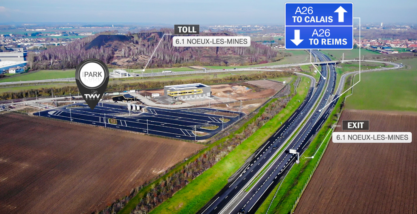 Parcare de camioane cu funcționare non-stop în apropiere de Calais