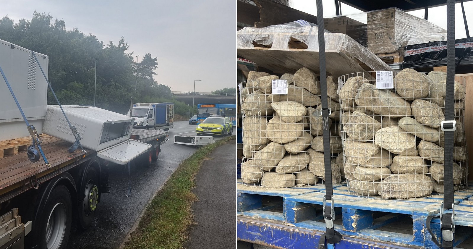 Road police in south England stop 2 trucks with dangerously unsecure loads